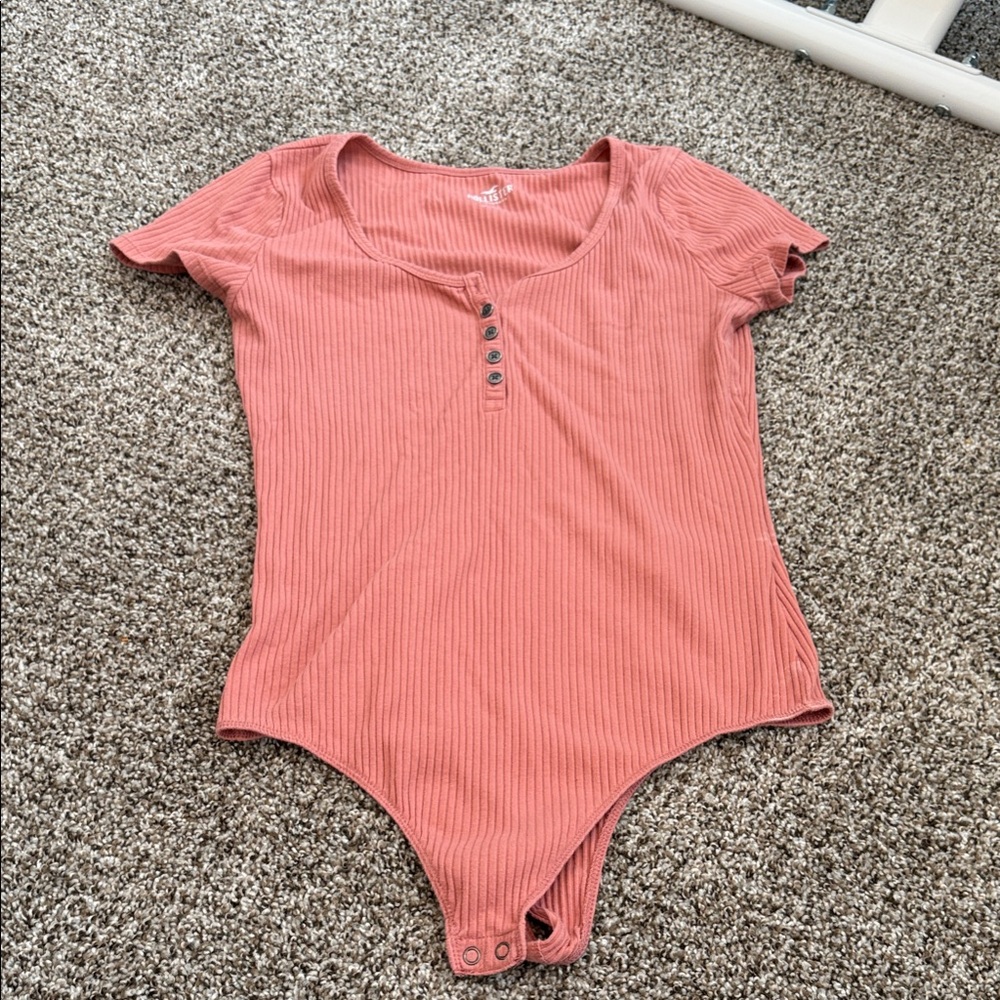 Hollister Pink Ribbed Button Bodysuit